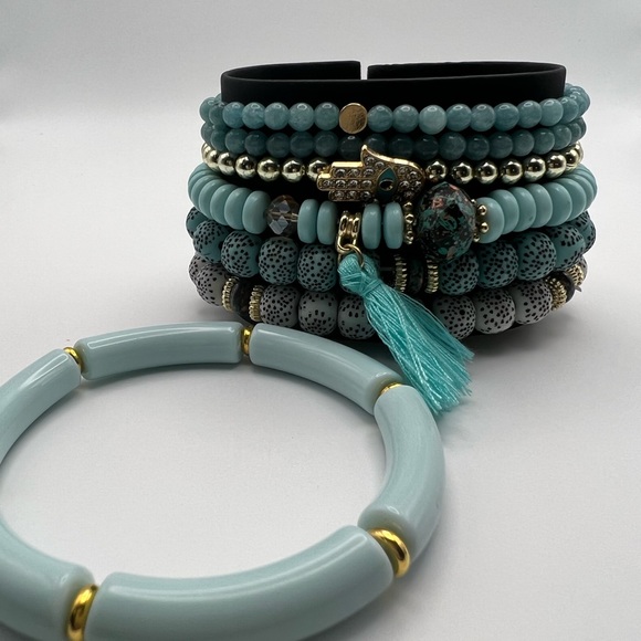 Blue Boho Chic Bead Bracelet Set - Trendy Stylish Stacked Bracelet Set - Picture 14 of 14